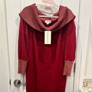 Holiday Party Red / Burgundy Swater Dress Juniors 3X /Woman's XL w/Metallic Gold